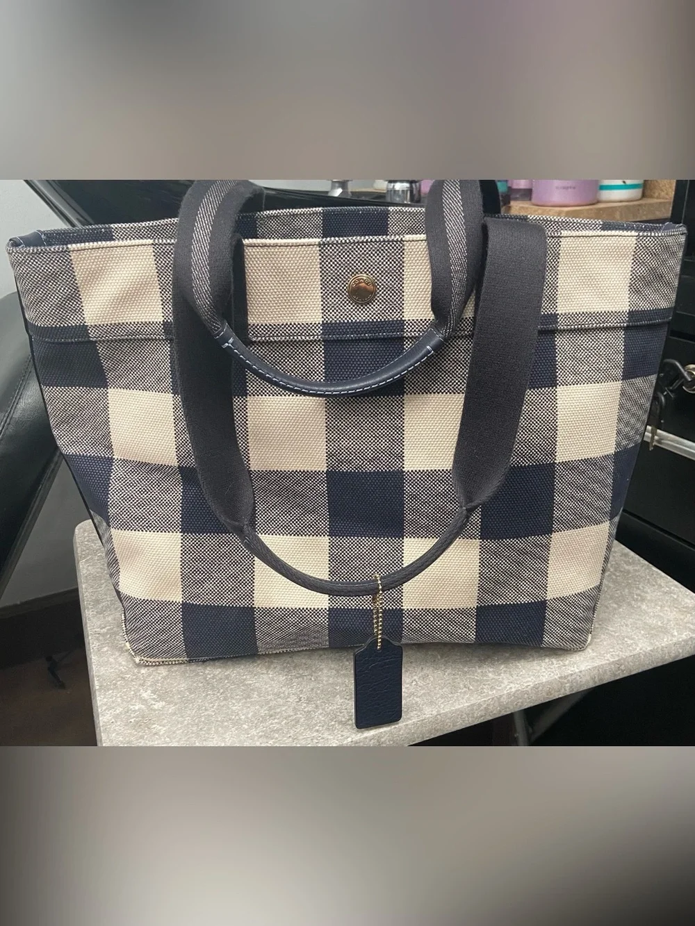 Coach Tote with Buffalo Plaid Print EUC